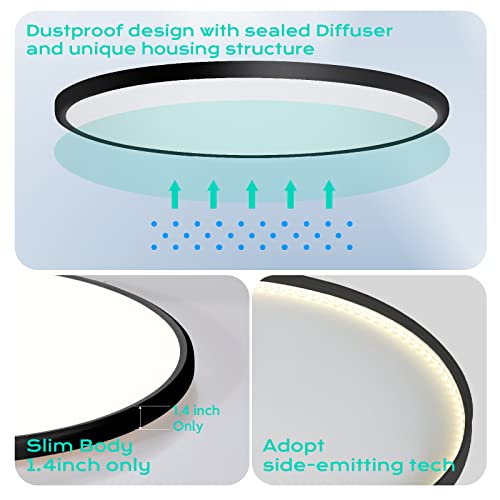 Roomratv Flush Mount Light Fixture With Remote Control, 2000K Night Light Feature, 18Inch 36W Led Ceiling Light With Full Cct Brightness Adjustable For Kitchen, Office, Kids Room #TOP5