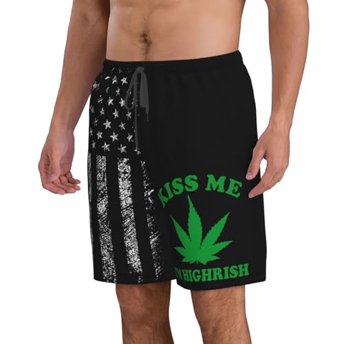 Kiss Me I'm Highrish Irish St. Patrick's Day Weed Gift Men's Swim Trunks Swimsuit Swimming Swim Board Shorts for Men2