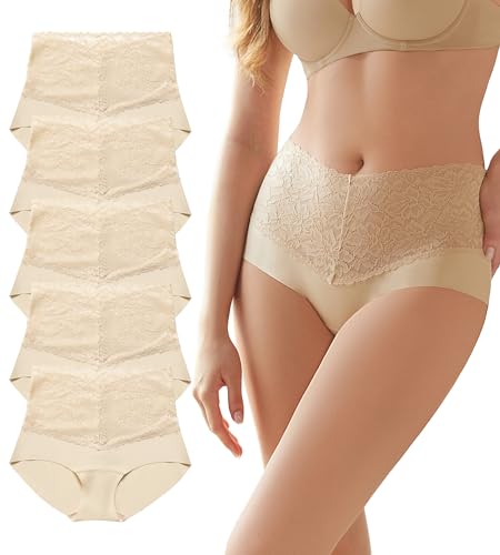 Image of SHARICCA High Waist Lace Underwear for Women Seamless Sexy Panties Ladies Stretch Full Coverage Briefs Pack