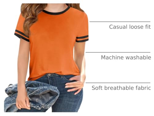 Image of Haloumoning Girls Short Sleeve T Shirts Kids Summer Crewneck Color Block Tops Fashion Tees 5-14 Years