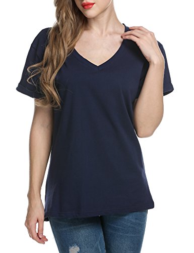 TINYHI Women's Casual V-Neck Short Sleeve Solid Loose BlouseTop T-Shirts