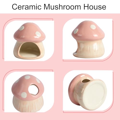 Image of Cute Aquarium Mushroom House Betta Fish Tank Accessory Decor Mini Ceramic Fish Hideout Shrimp Cave Ornament (Pink)