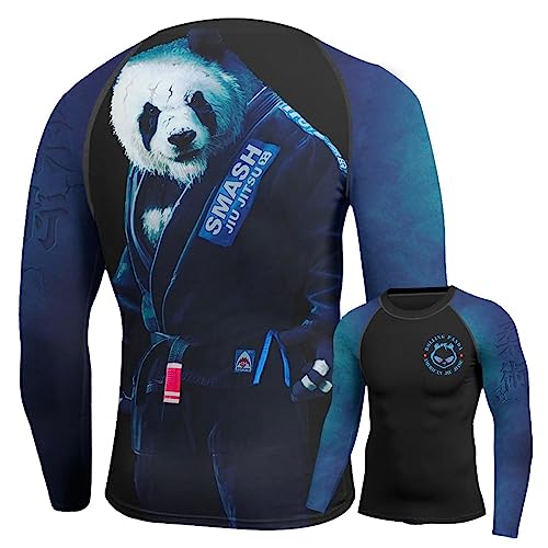 HYPEWAVE Panda Jiujitsu Long Sleeve Rash Guard for Men BJJ, Activewear Cotton Spandex Compression Shirt Long Sleeve - XL