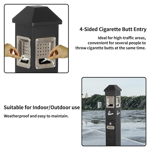 Image of lukar Commercial Butt Receptacles Metal Butt Container Heavy Duty Ash Disposal Outdoor Vertical Trash Can for Patios Gardens Hotels Pubs Offices(Black)
