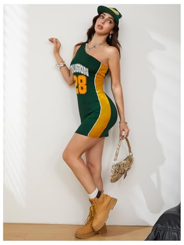 Image of Milumia Women's Number Sleeveless One Shoulder Bodycon Mini Jersey Dress