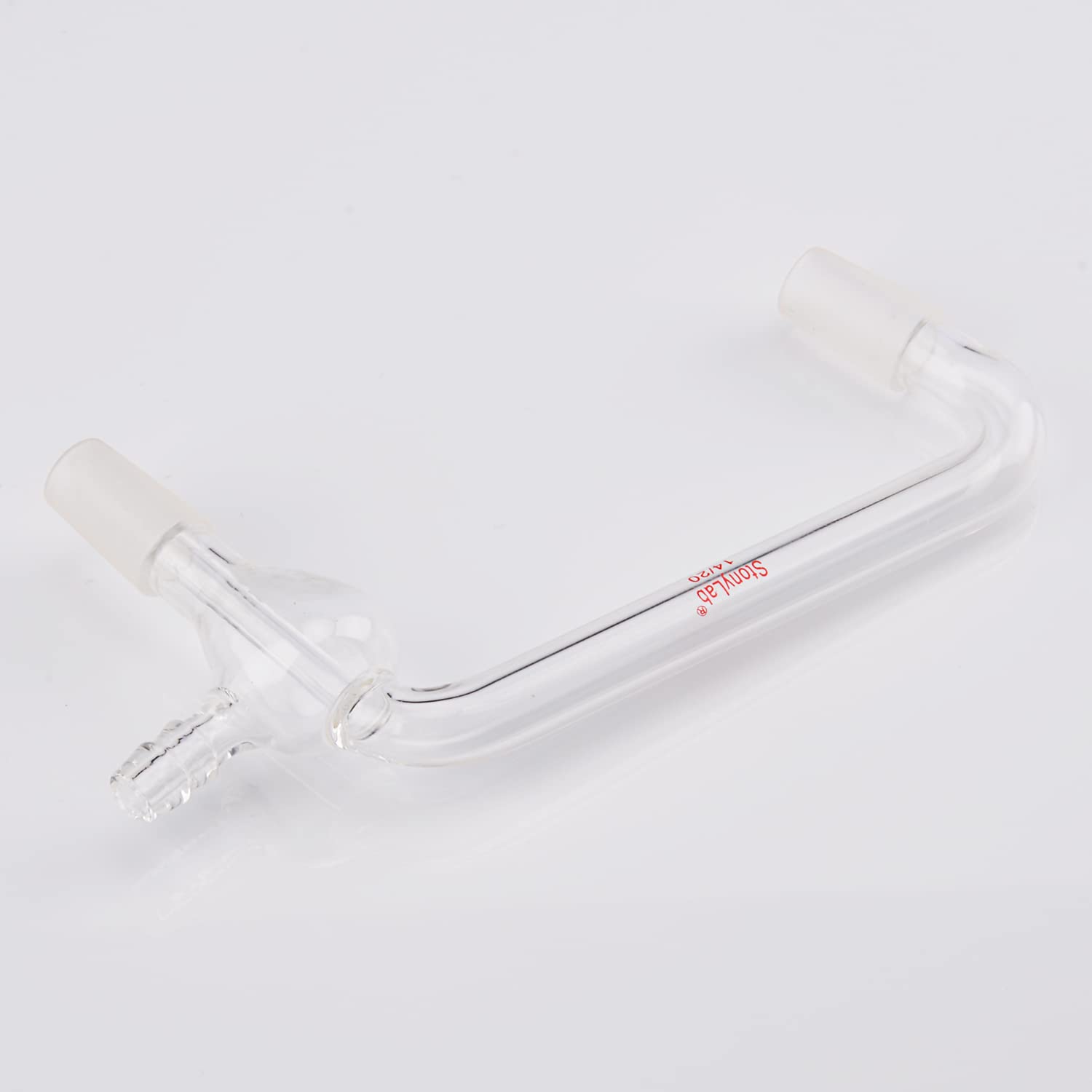 stonylab Adaptateur de Distillation sous Vide en Verre Borosilicate, Coudé à 75 et 105 Degrés, Joints Intérieurs Standard 14/20, Tube Cranté pour Vide, Longueur 100 mm, Verrerie de Laboratoire