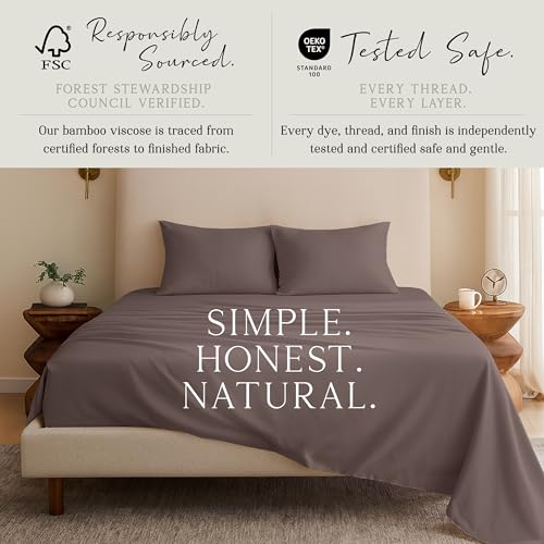 Image of KARISSA MAE Bamboo Viscose 34 inch Split Top King Size Sheet Set, FSC Certified | Single 34 inch Split Fitted Sheet | Sleep Number & Adjustable Bed | Cooling | 18 inch Deep Pocket w / Corner Straps [Mocha]