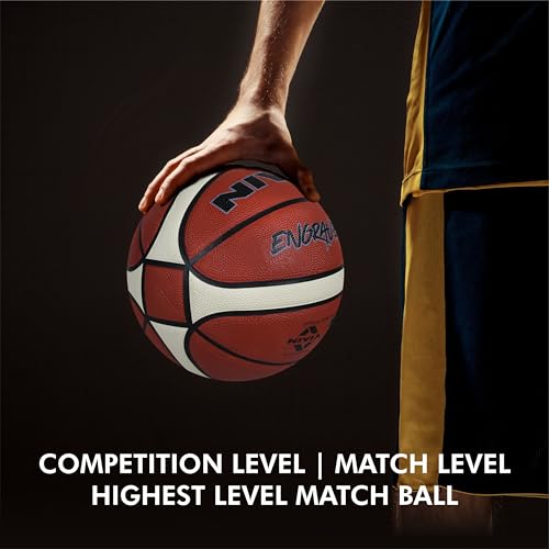 NIVIA Engraver Basketball, As per BFI Standard, 14 Panels, Molded Soft Rubber Cover with Pebbled Texture, Butyl Threadwounded Bladder, Made for Tournaments, to Play on All Indoor & Outdoor Surfaces
