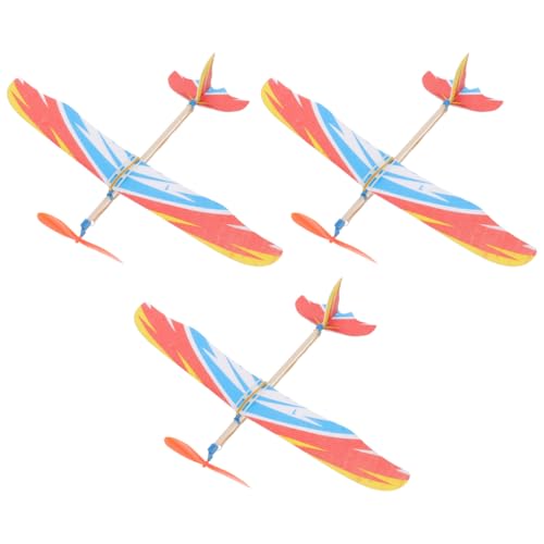 Tomaibaby 3pcs Balsa Wood Glider Plane Aircraft Model Rubber Band Powered Aircraft Outdoor Sports Flying Toy for Kids (Random Pattern)