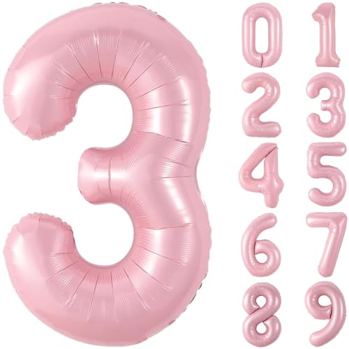 Image of Number Balloons Pink Party Balloon - Giant Number 3 Balloon, 40 Inch Large Balloon, Birthday Decorations for Women, Birthday Balloon for Anniversary Baby Shower Princess Party Decorations