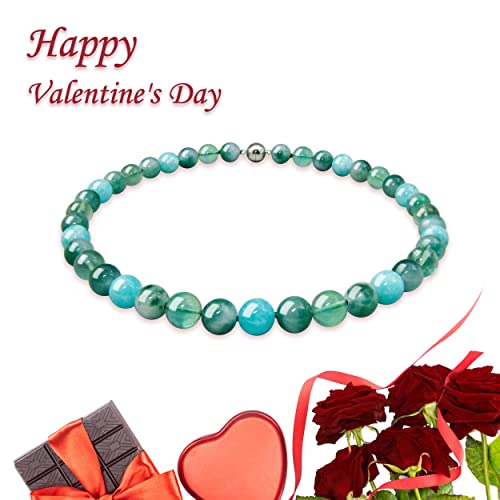 Pearlfect Natural Stone Gemstone Beaded Strand Necklace For Women Girls,Crystal/Crystals Beads And Healing Stones Bead Chokers Jewelry,Fashion Classic Handmade Knotted Necklaces Gift (20Inch, Green) #TOP1