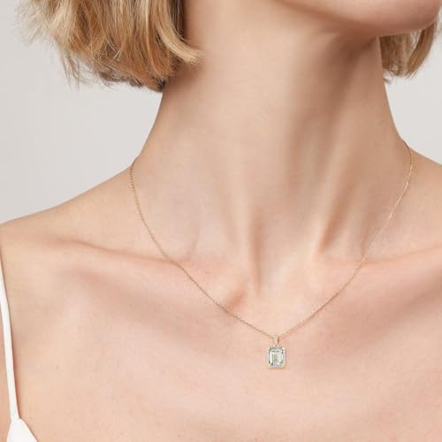 Santuzza 10K Solid Gold Rectangle Shape Gemstone Genuine Diamond Pendant Without Chain for Women4