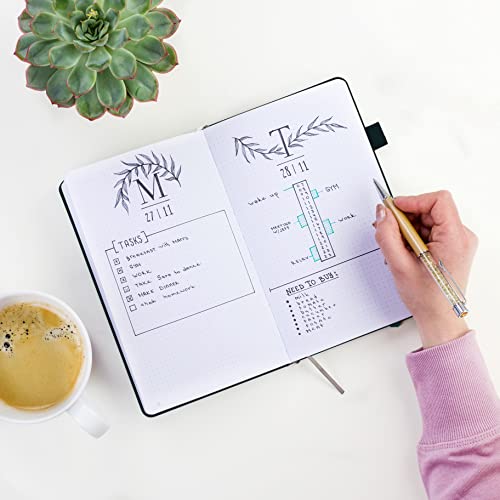 Clever Fox Dotted Notebook – Dot Grid Bullet Numbered Pages Hard Cover Notebook Journal With Thick 120G Paper And Pen Loop, Stickers, 3 Bookmarks, Smooth Faux Leather, 5'' X 8.25'' - Black #TOP5