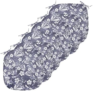 Lunarable Floral Chair Seating Cushion Set of 6, Classical Victorian Style Flowers Bouquets Ornamental Shabby Form Art Design, Seat Pads for Office with Anti-Slip Backing, 16"x16", Cadet Blue White