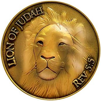 LOGOS COINS Lion of Judah, Man of God, Be Strong and Courageous, Antique Gold Plated, Challenge Joshua 1:9