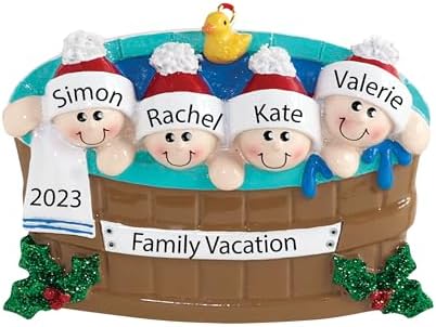 Hot Tub Christmas Ornament Personalized 2025 Family of 4 Christmas Ornaments Custom Family Christmas Ornaments Hot Tub Gifts for Vacation Ornament Holiday Family Ornament, Family of Four Spa Ornament