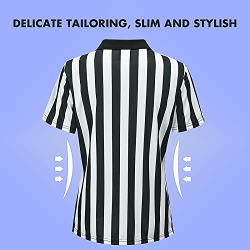 Redgino Women's Official Black & White Stripe Referee Shirt Costume Classic Umpire Jersey Short Sleeve Ref Shirts Gear,Ref Whistle,Yellow Penalty Flag Xl #TOP1