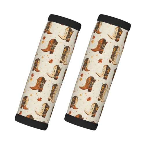 Fundas de asa de equipaje con estampado de botas de vaquero de hoja de arce para maleta, fundas suaves para asa de equipaje de viaje, identificadores para maletas