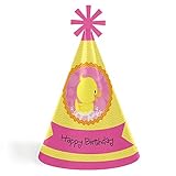 Big Dot of Happiness Pink Ducky Duck - Cone Happy Birthday Party Hats for Kids and Adults - Set of 8 (Standard Size)