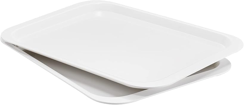 Melamine Serving Trays White 15x10.6 Inch Rectangle Cafeteria Fast Food Trays Breakfast Lunch Dinner Trays for Eating Set of 2,PFW-15106-02