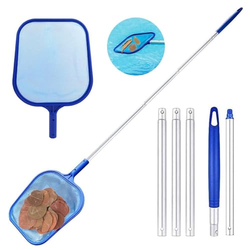 Wanfoou Swimming Pool Skimmer Net, Swimming Pool Cleaning Net ，Adjustable Aluminium Telescopic Pole, Pond Nets for Cleaning, Fine Mesh Leaf Skimmer Netting for Garden Pond Hot Tub Net, blue