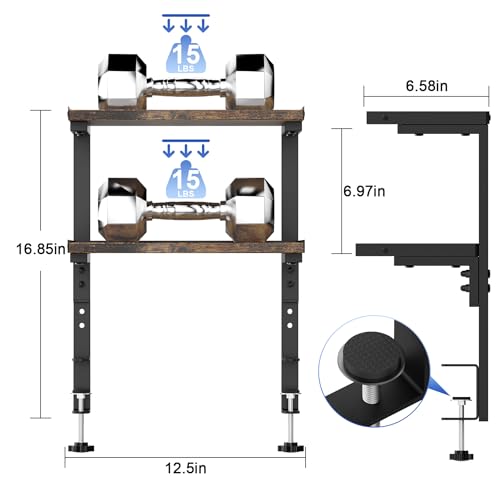 Image of 2-Tier Desk Shelf Desk Organization, Wood | Expandable Under Desk Storage Clamp on Desk Shelf Desktop Accessories for Offices Study Rooms and Game Rooms