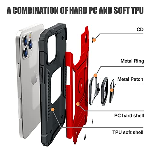Jame Case For Iphone 12 Pro Max Case With Screen Protectors 2Pcs, Military-Grade Drop Protection Cover, Protective Phone Cases, With Ring Kickstand, Bumper Case For Iphone 12 Pro Max 6.7” Red #TOP6