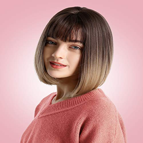Homyl Peruca de Cabelo Sintético Liso Liso Curto Castanho Claro de 11inch Bob, Macio E Natural