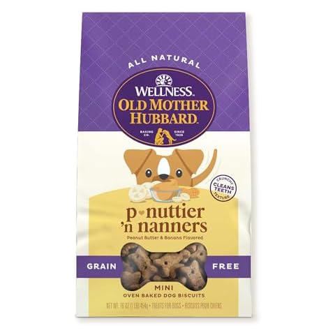 Old Mother Hubbard by Wellness Classic P-Nuttier 'N Nanners Grain Free Natural Dog Treats, Crunchy Oven-Baked Biscuits, Ideal for Training, Mini-Size, 16 ounce bag Cover