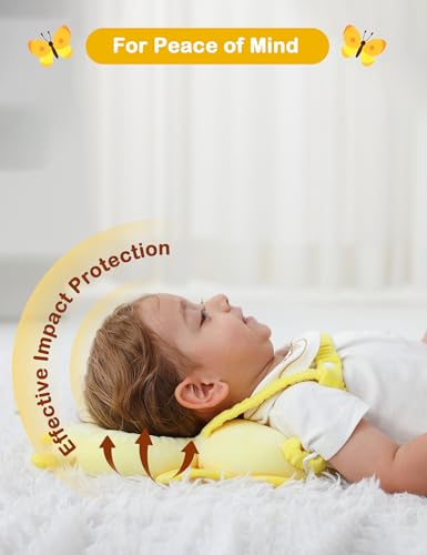 Image of JunNeng Baby Head Protector Backpack for Walking Crawling,Yellow Butterfly | Soft, Breathable, Adjustable, Baby Fall Back Head Protector for Falling