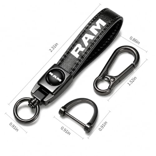 Image of Genuine Leather Car Key Chain Compatible With Dodge RAM 1500 2500 Keychain Key Ring Accessories For Man And Woman Black