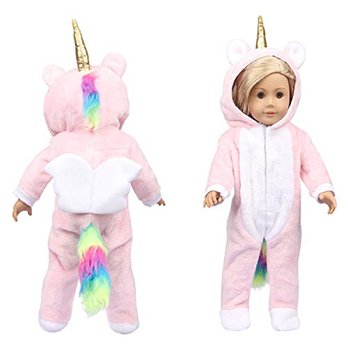 Fairy Wings Super Cute Doll Clothes Unicorn Doll Costume Onesie Pajamas Suitable for 18 inch American Girl Doll (Pink)