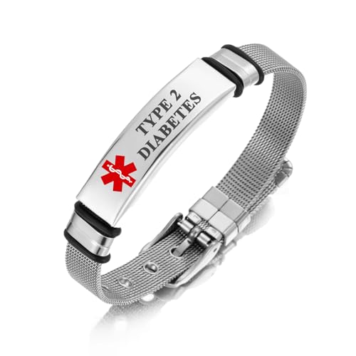Medical Alert Bracelet for Women Men Medical Emergency Id bracelet Stainless Steel Personalized Free Engrave Adjustable 6.5-8.5 IN