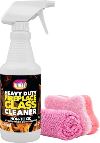 Quick N Brite Fireplace Glass Cleaner Kit with Cloth and Sponge, Removes Soot, Smoke, Creosote, and more, 16 oz, 1-Pack