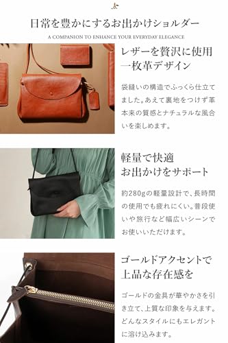 G Genuine Leather ショルダーバッグ レディース 牛本革 斜めがけ 軽量 ミニショルダー サコッシュ ポシェット 小さめ 仕切り ポケット 旅行 革 天然シボ革 ななめがけ カジュアル（ブラック）