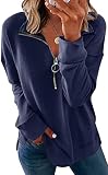 ORANDESIGNE Women’s Casual Long Sleeve Lapel Sweatshirt Solid Color Loose Fit Half Zip Up Pullover T