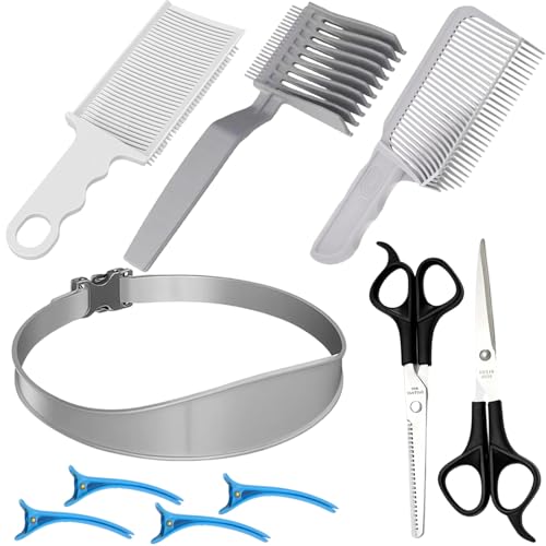 10 Stück Haarschneide Schablone, Blend Friend Bartschablone Herren, Haarschneidekamm Für Haare Selber Schneiden Männer, Verstellbare Fade Guide Für DIY Friseure, Reisefertiges Set Mit Scheren Und Kämm