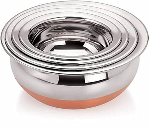 Image of Stainless Steel Copper Bottom Kitchen Serving, Cooking Bowl | Biryani Handi | Handi Set 5-Pieces