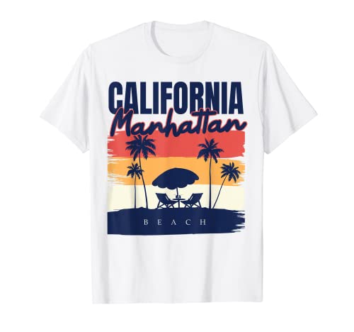 Manhattan Beach California Vacation Ocean Palmier coucher de soleil T-Shirt