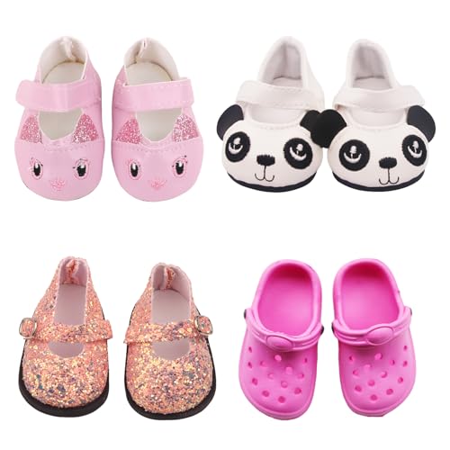 Puppenschuhe 4 Paar für 3545 cm Puppen Puppenzubehör mit Orange Pailletten-Schuhe Häschen- Panda-Schuhe und Sandalen Buntes Puppenkleidung Zubehör Schuhe Geschenk für Mädchen