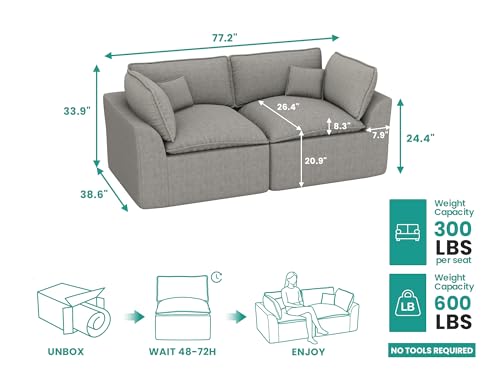 Image of SUNBURY 77 inch Corduroy Modular Loveseat, Boneless Cloud Couch with Exceptionally Thick Cushions, No Assembly Required 2 Seater Small Sofa for Bedroom and Apartment, Dark Grey