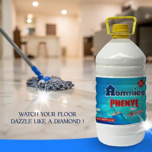Image of Hommies White Phenyl Floor Cleaner 5L - Multi-Purpose Disinfectant Liquid | Anti-Bacterial Surface Cleaner for Hospitals, Homes & Bathrooms | 10X Stain Removal