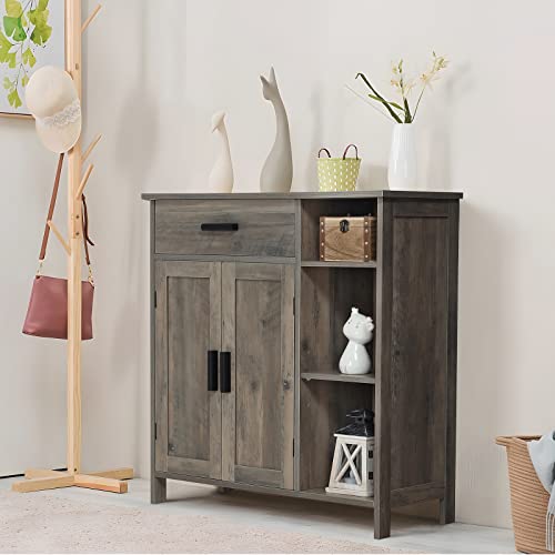 Weenfon Storage Cabinet, Coffee Bar Cabinet With Drawer, Bathroom Cabinet With Doors And Shelves, Freestanding Cupboard For Living Room, Rustic Oak thumb #1