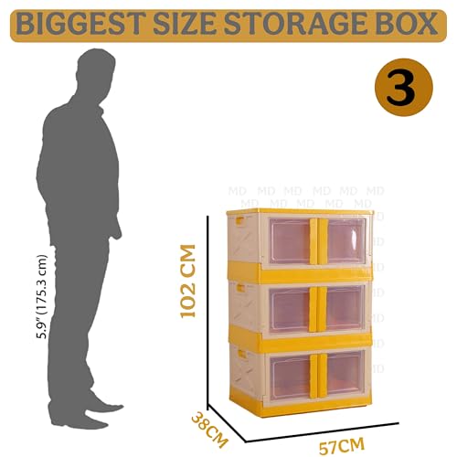 Image of MECHDEL Wardrobe Organizer for Storage /Polypropylene Foldable & Stackable Closet Basket /Cupboard Organizer for Clothes /Mounted Closet Systems (STORAGE BIN-ORANGE, 3PCS)