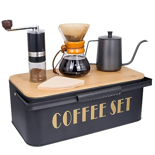 SOTECH Conjunto de cafeteira portátil para derramar, moedor de café manual, vidro à prova de calor,