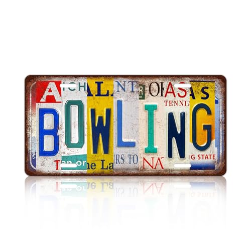 Vintage Sport Metal Tin Sign Bowling License Plate Wall Decor for Home Cafe Bar Pub 12 x 6 Inches