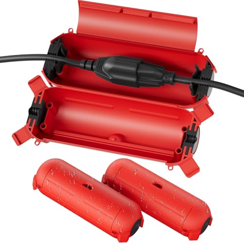 Image of Flemoon 3 Pack Outdoor Extension Cord Waterproof Cover, for Outlet | Small Electrical Connection Box for Straight Plug, Socket, Halloween, Christmas Holiday Decoration String Light, Red