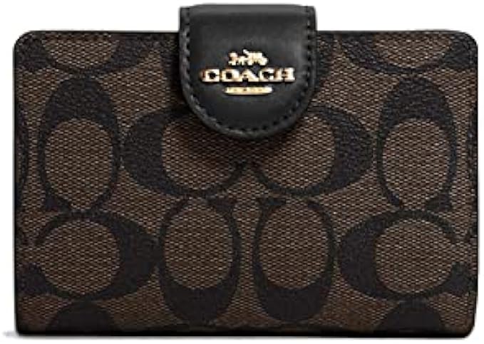 Coach Women's Medium Corner Zip Wallet in Signature Canvas (Brown - Black)