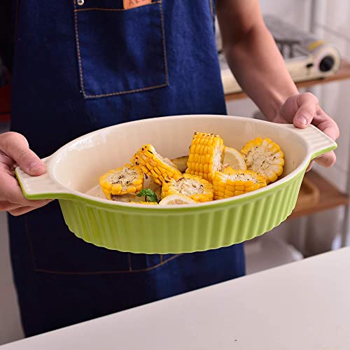Malacasa Bakeware Set Ceramic, Oval Casserole Dish Baking Pans For Cooking, Baking Dish Set Of 2 (12.75"/14.5") For Lasagne/Pie/Casserole/Tapas, Series Bake, Green #TOP6