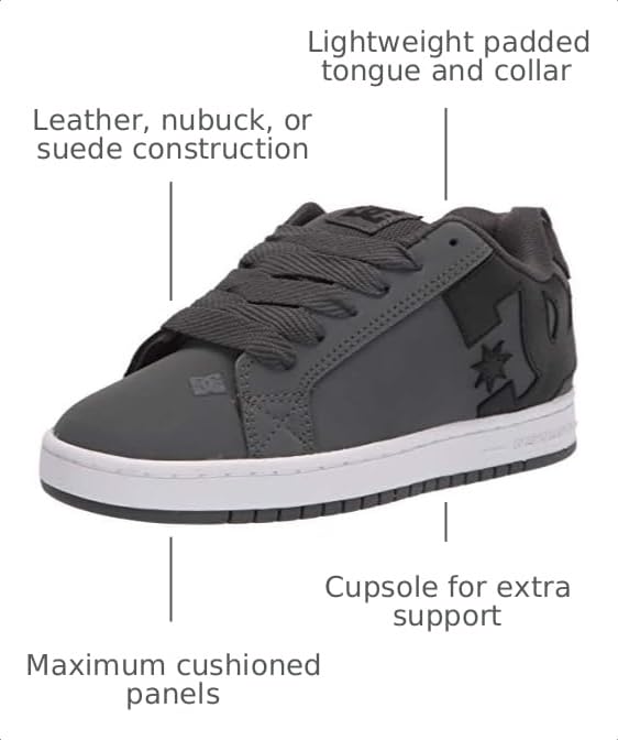 Image of DC Men's Court Graffik Skate Shoe, Dark Grey /Black /White,13 M US